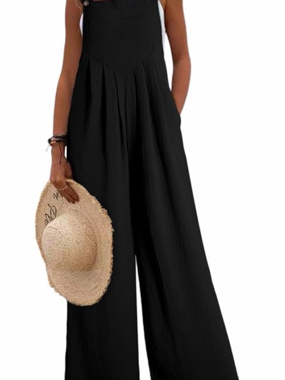 Black Wide-Leg Jumpsuit with Adjustable Straps
